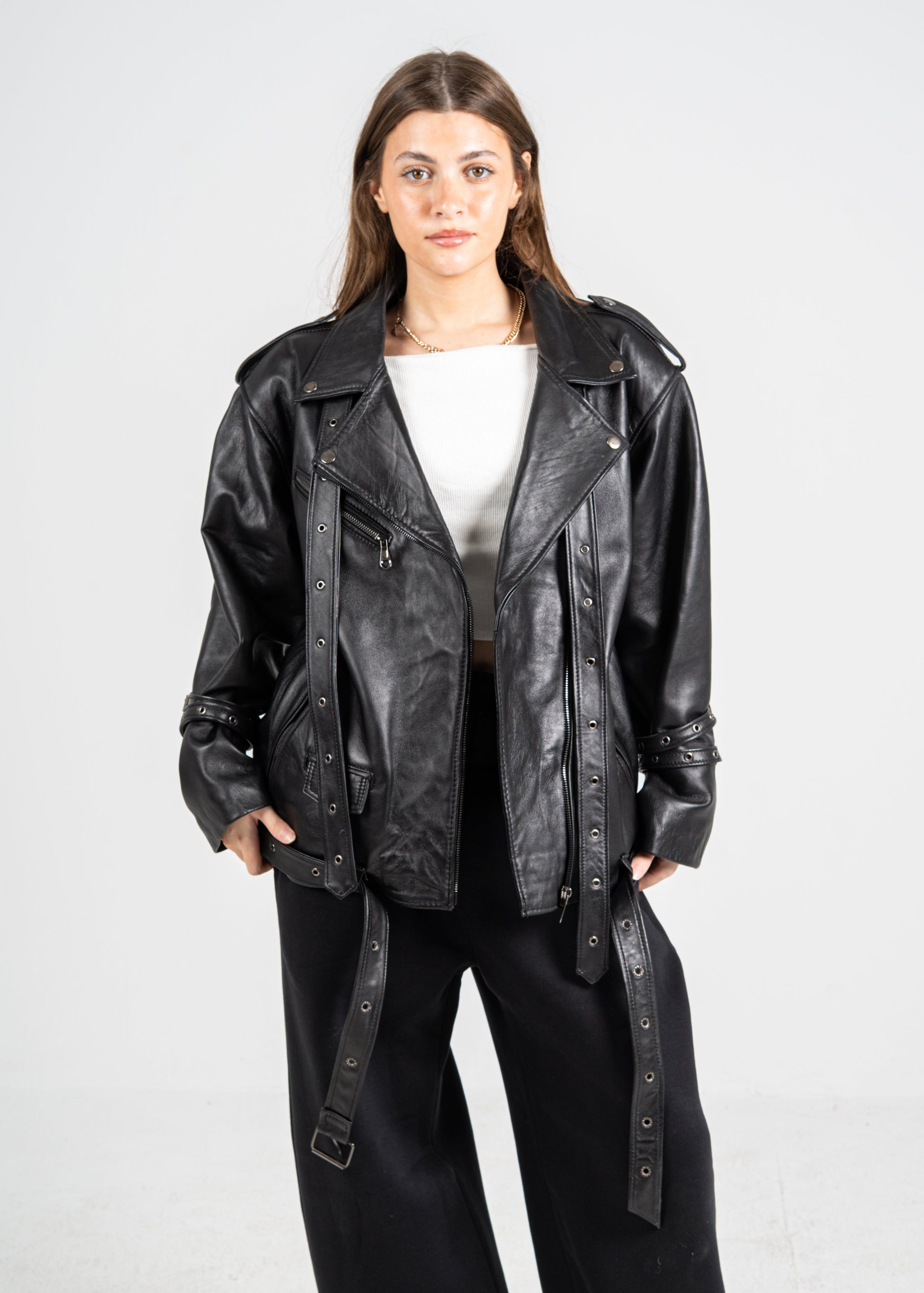 BELTED GENUINE LEATHER JACKET